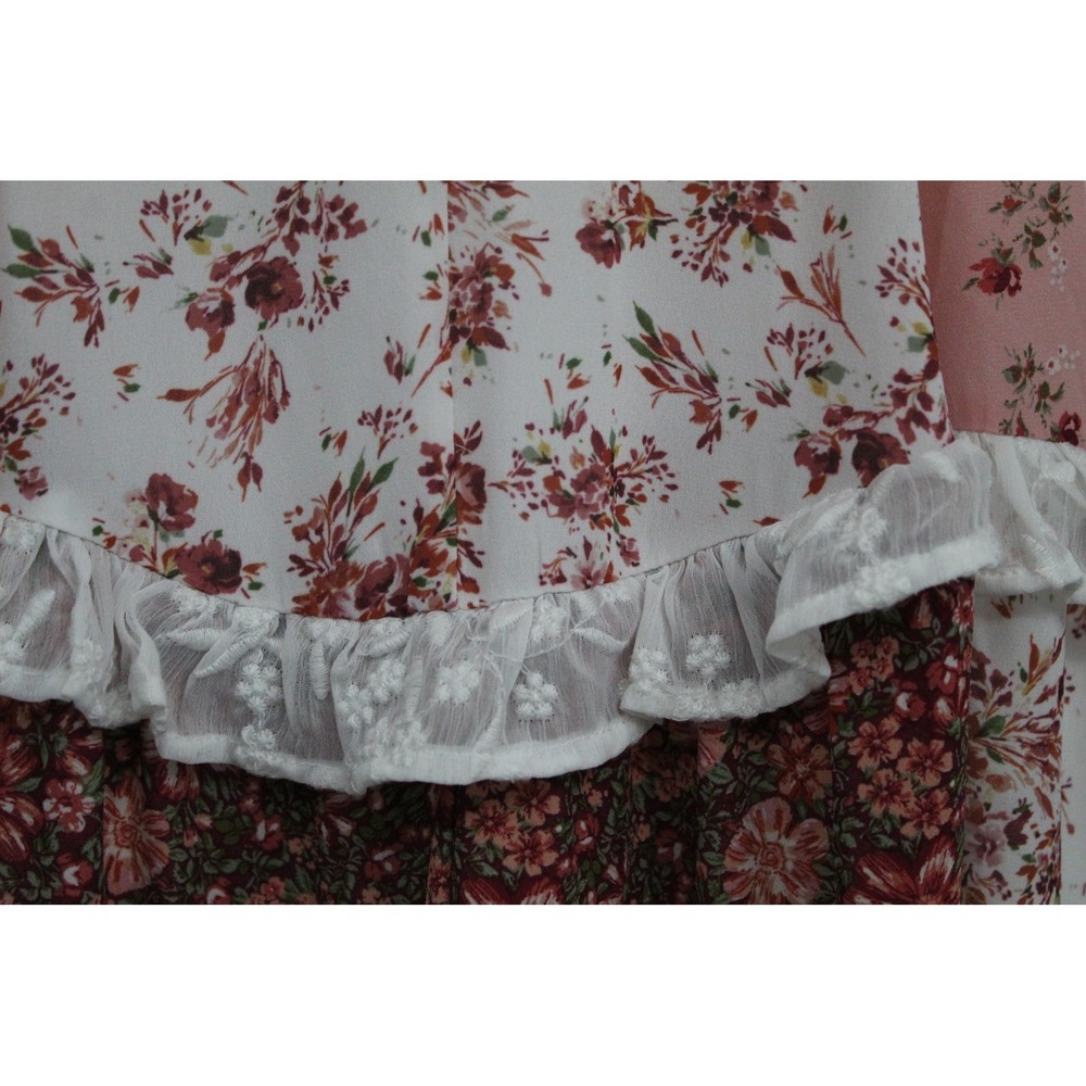 Altar'd State Floral Patchwork Maxi Dress Pink Lace Trim Cottagecore XS Romantic - Picture 11 of 12